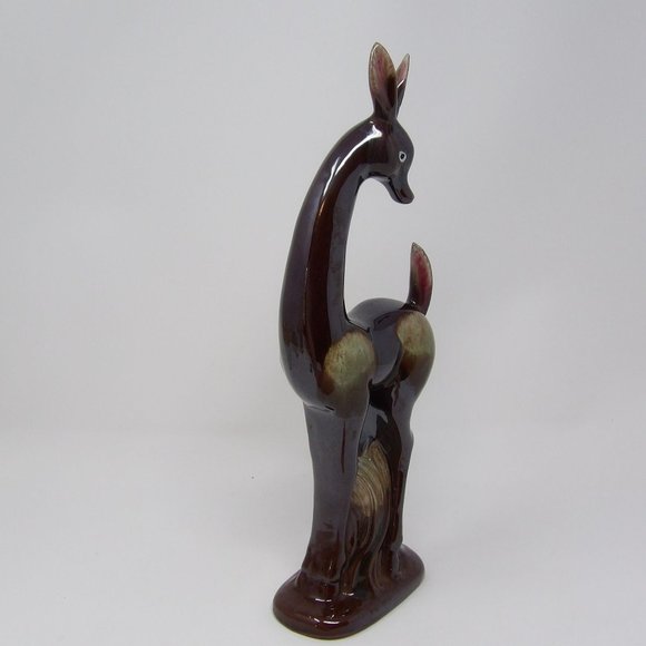 Vintage Tall Thin Art Deco Style Deer Figure Statue Brown Drip Glaze 12 3/4" H x - Picture 8 of 10